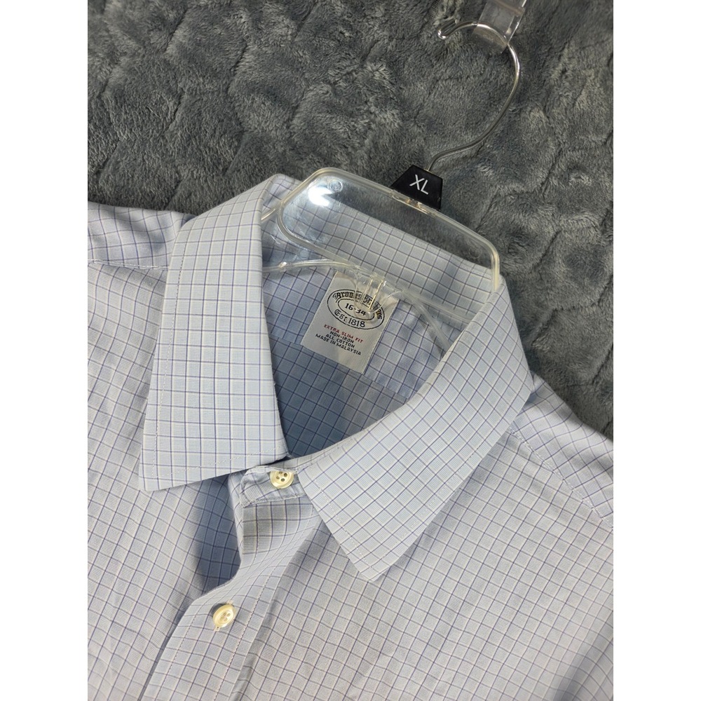 Brooks Brothers Mens 16-34 Extra Slim Fit Non-Iron Cotton Windowpane Shirt Blue